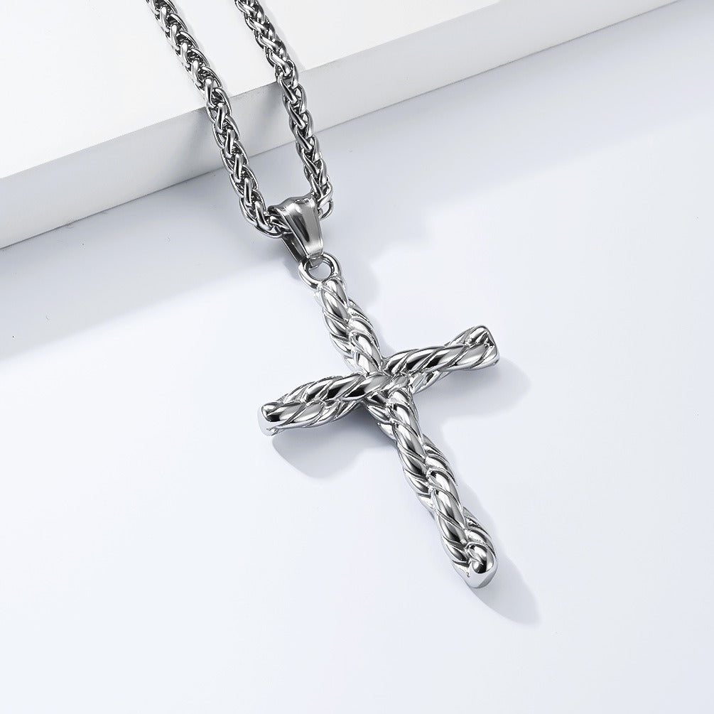 Kemstone Twisted Cross Pendant Titanium Steel Braided Texture for Men Silver Gold Black K-PT707