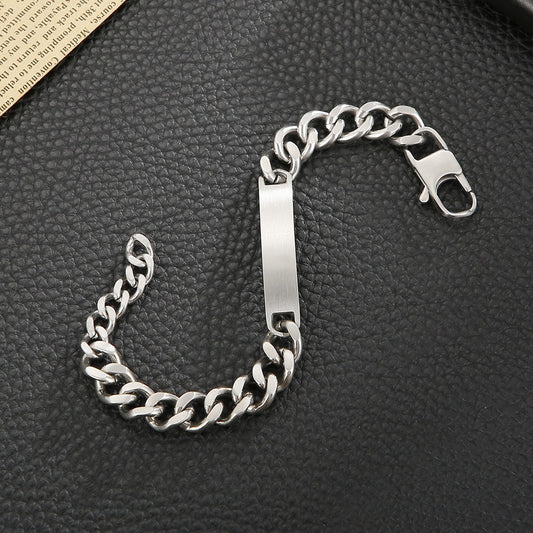 Kemstone Brushed ID Plate Cuban Chain Bracelet for Men – Titanium Steel 10mm KB148615-KLHQ