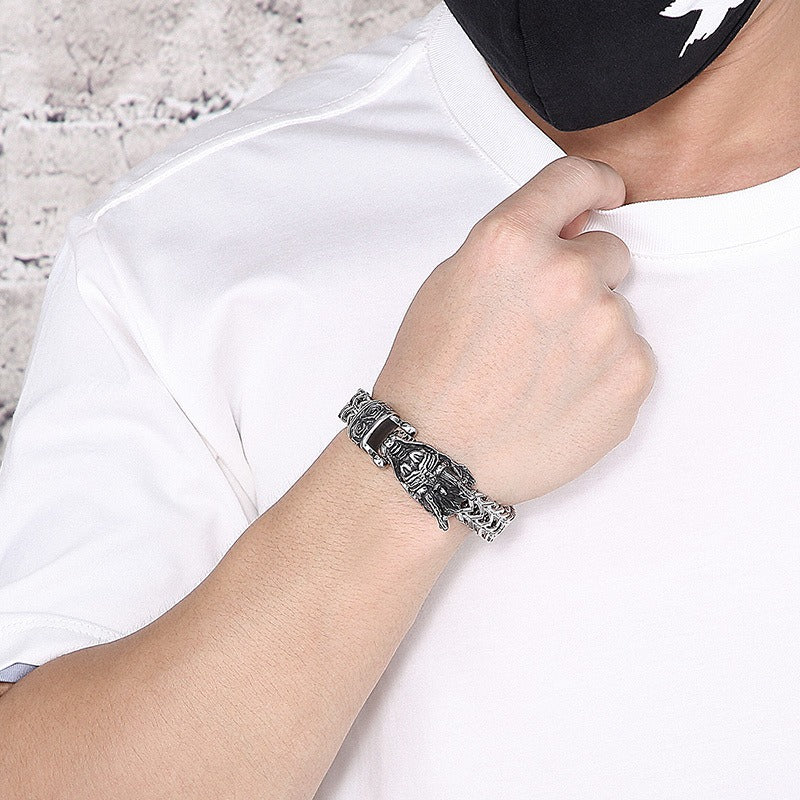 Kemstone Titanium Steel Dragon Head Chain Bracelet – Vintage Punk Style for Men KB148282-KJX