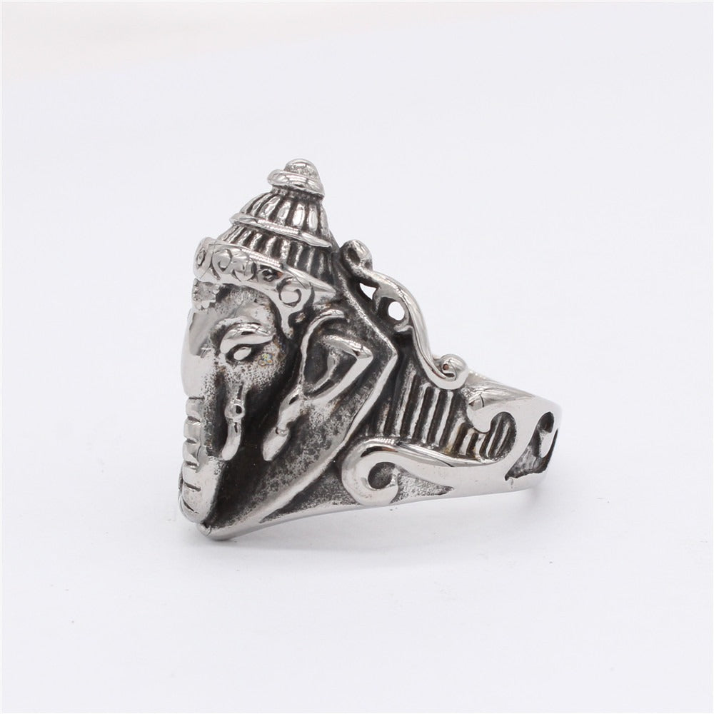 Kemstone Titanium Steel Elephant Signet Ring for Men Vintage Symbol Design R1381