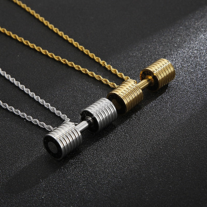 Kemstone Titanium Steel Dumbbell Pendant Necklace – Gym Strength Style for Men KP96967