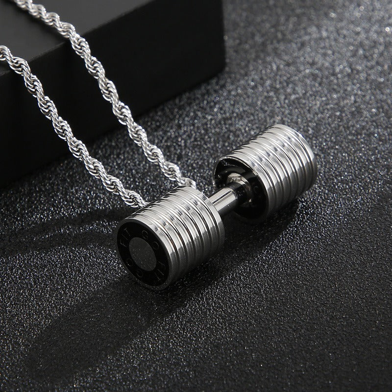 Kemstone Titanium Steel Dumbbell Pendant Necklace – Gym Strength Style for Men KP96967