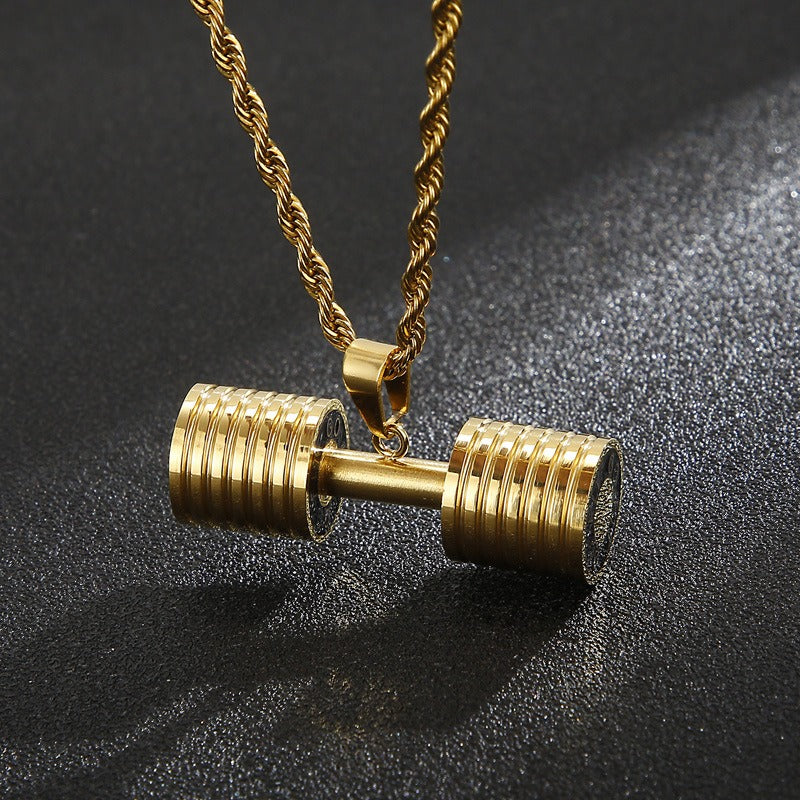Kemstone Titanium Steel Dumbbell Pendant Necklace – Gym Strength Style for Men KP96967
