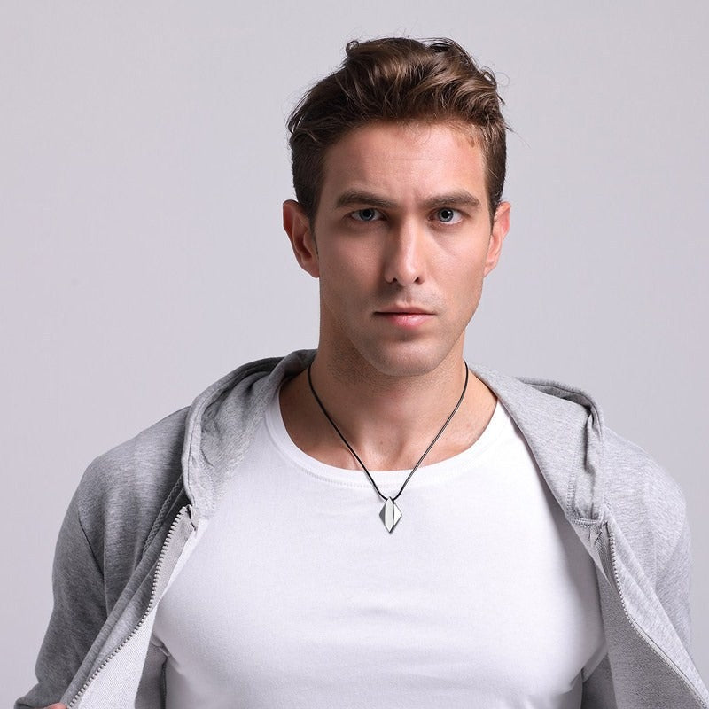 Kemstone Tungsten Steel Diamond Pendant Necklace – Polished Geometric Style for Men PN-698