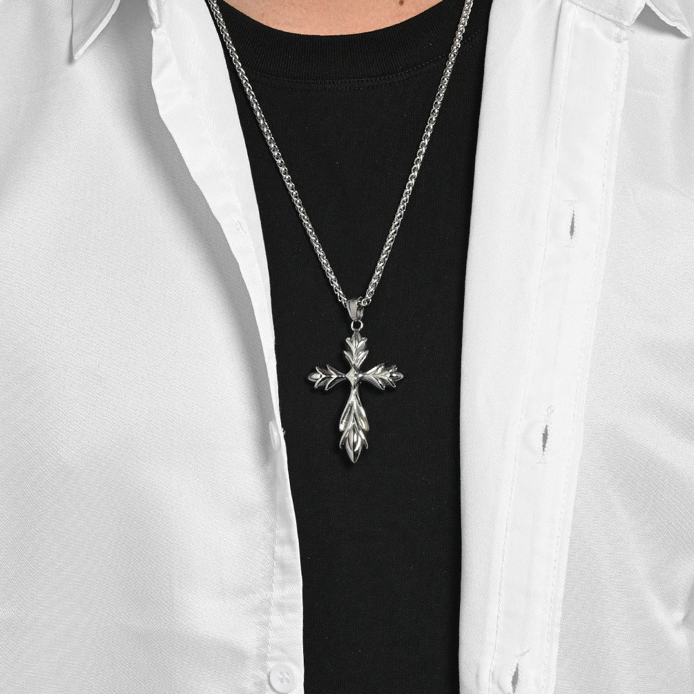 Kemstone Gothic Iris Cross Stainless Steel Pendant Necklace for Men Rock Motorcycle Style K-PT726