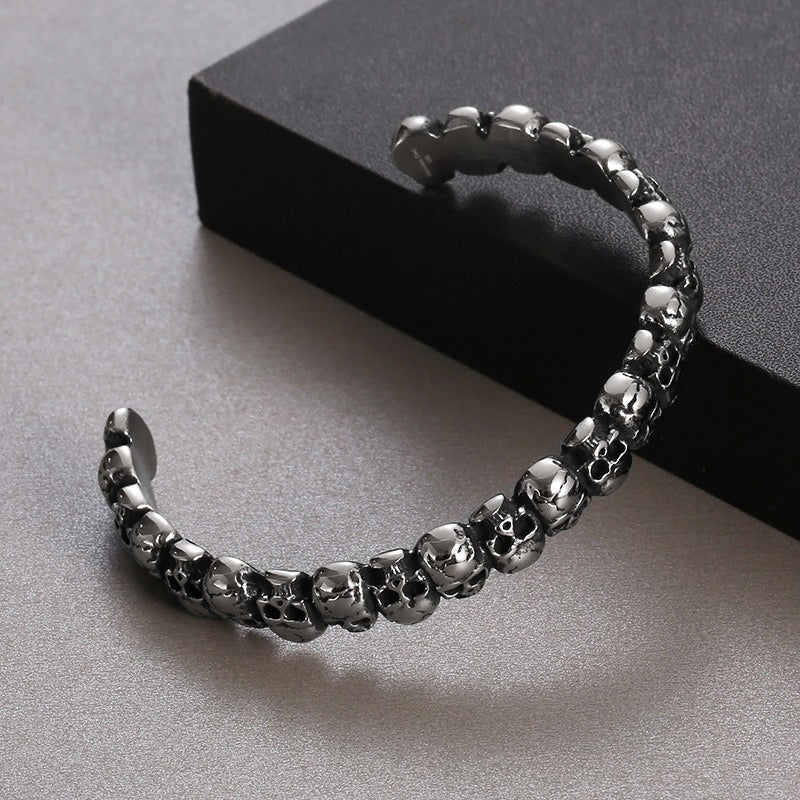 Kemston Titanium Steel Gothic Skull Open Cuff Punk Wrist Bracelet for Men KB169331-KJX