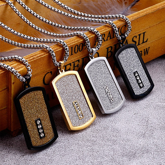 Kemstone Titanium Steel Dog Tag Pendant Necklace – Textured Plate Design for Men KN89765-KPD