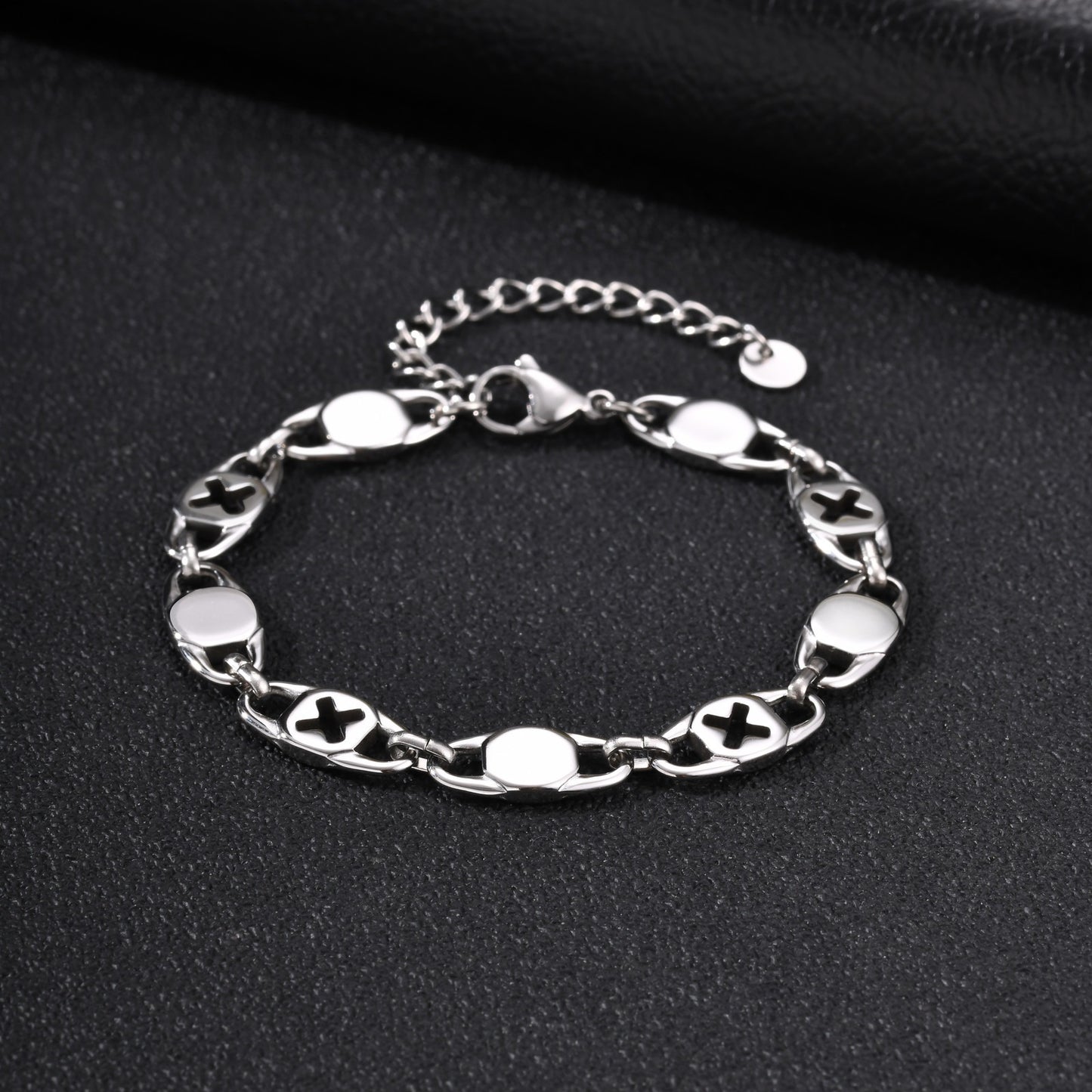 Kemston Stainless Steel Hollow Cross Chain Bracelet for Men Layered Stackable Design BR-3111S