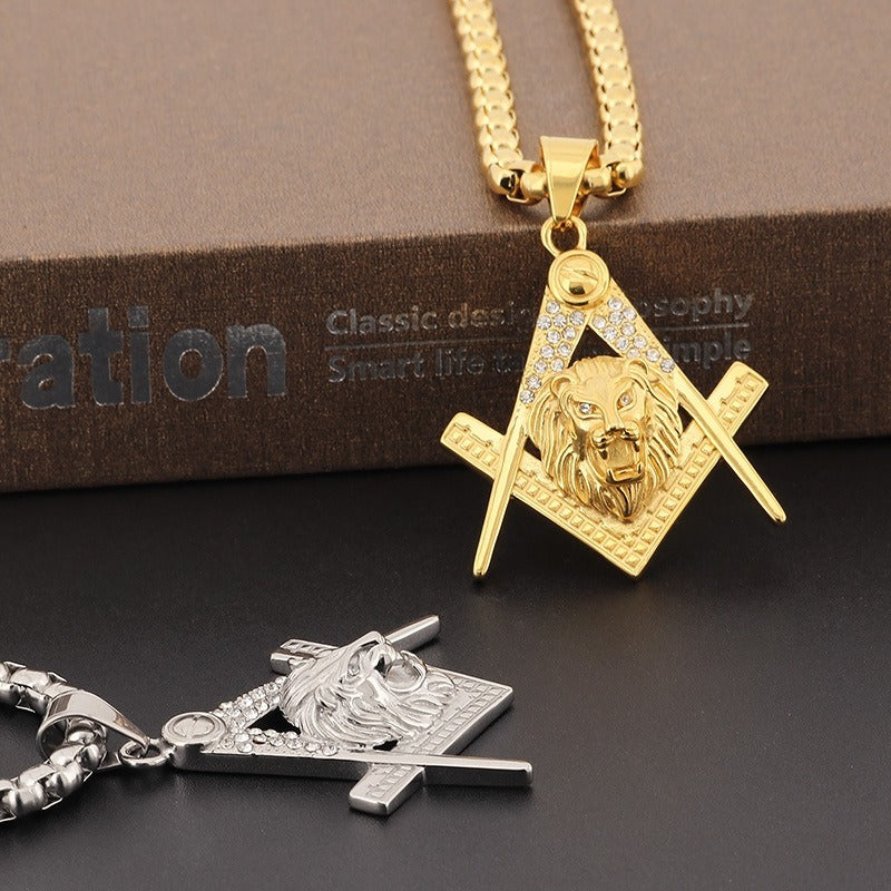Kemstone Titanium Steel Lion Head Pendant Necklace – Gold-Plated Statement Design for Men KP130478-MZOZ