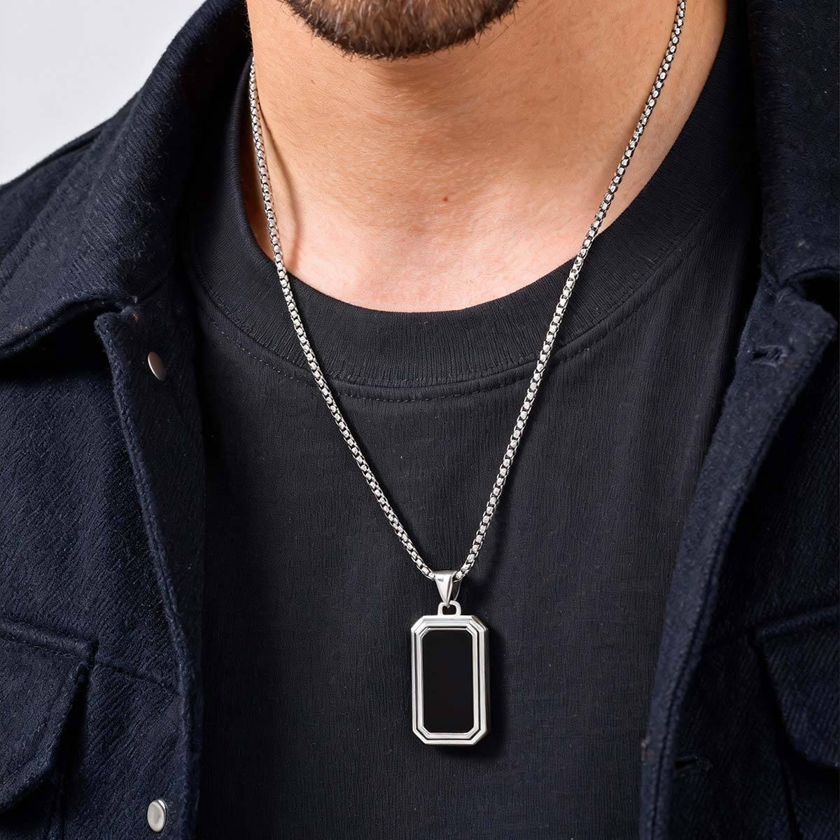 Kemstone Stainless Steel Rectangular Pendant Necklace with Acrylic Inlay PN-2267