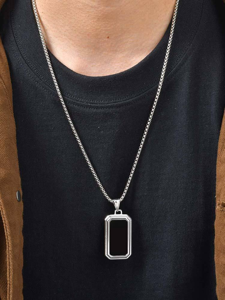 Kemstone Stainless Steel Rectangular Pendant Necklace with Acrylic Inlay PN-2267