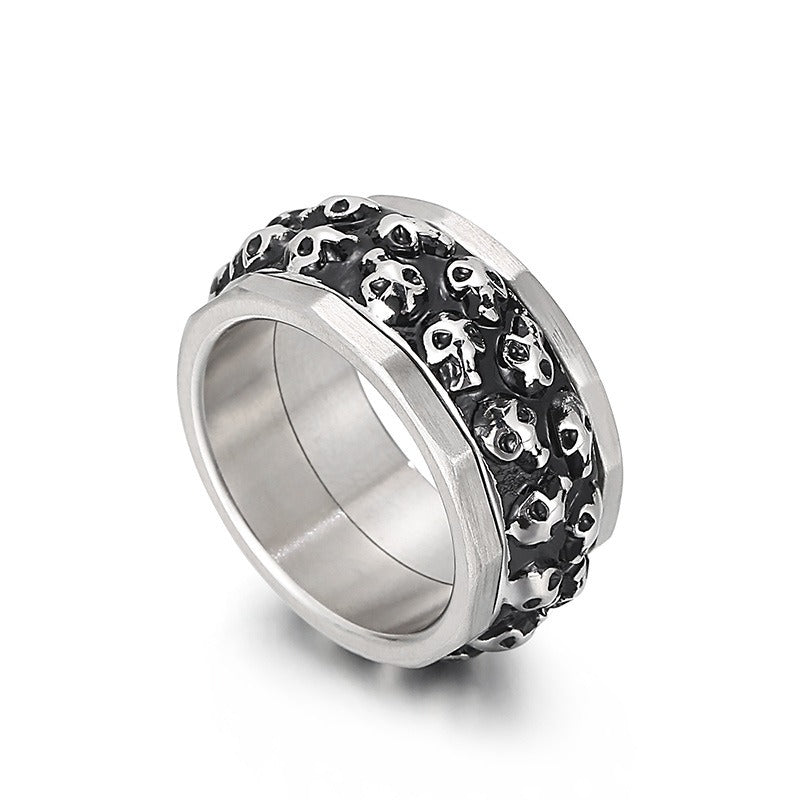 Kemstone Rotating Skull Spinner Ring for Men – Double Row Titanium Steel KR101538-KFC