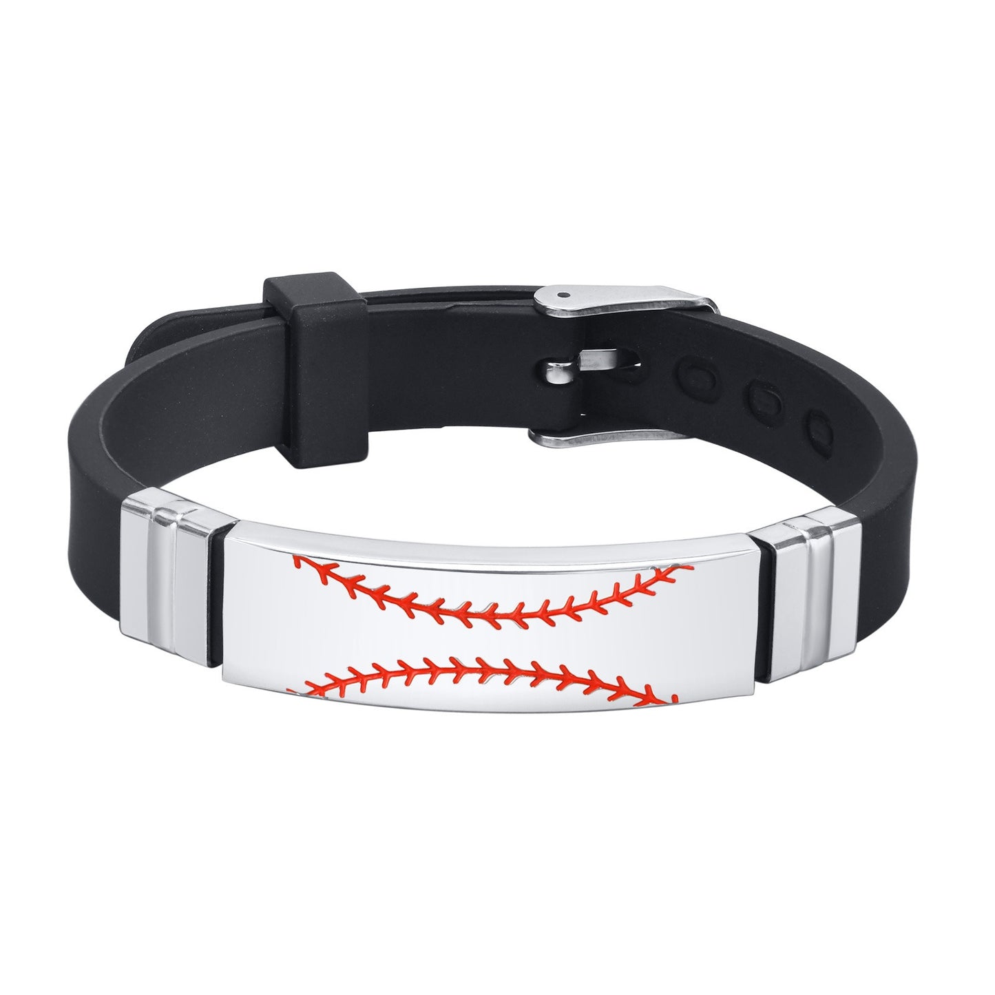 Kemstone Men’s Baseball Bracelet – Adjustable Silicone & Steel BS-105