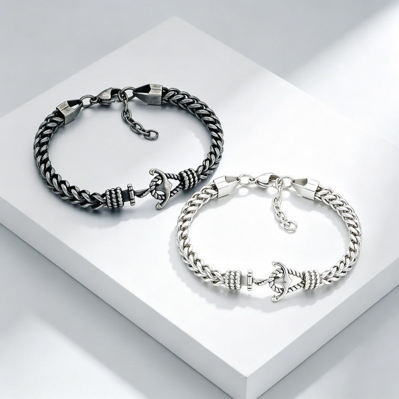 Kemston Anchor Chain Bracelet for Men Titanium Steel Curb Link Nautical KB215363-KFC