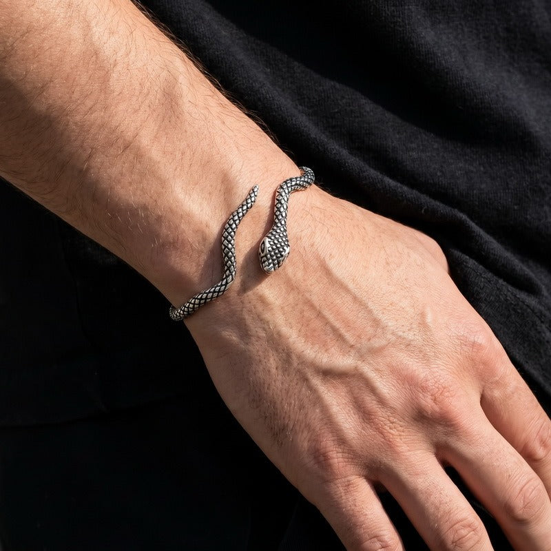 Kemstone Titanium Steel Snake Cuff Bracelet for Men Vintage Scale Design KB214265-LU