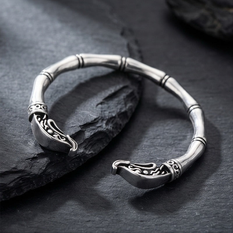 Kemston Snake Head Cuff Bracelet for Men Titanium Steel Bamboo Link Gothic KB214278-LU