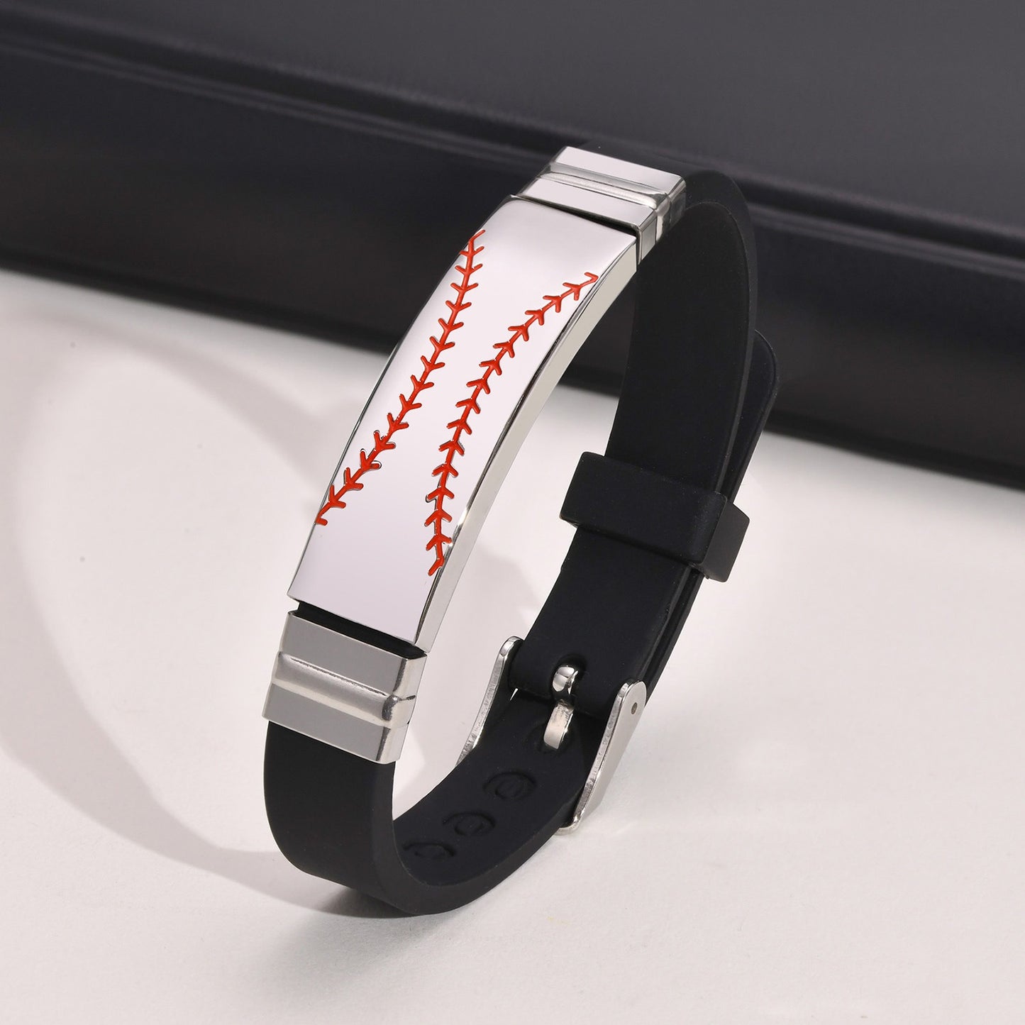 Kemstone Men’s Baseball Bracelet – Adjustable Silicone & Steel BS-105