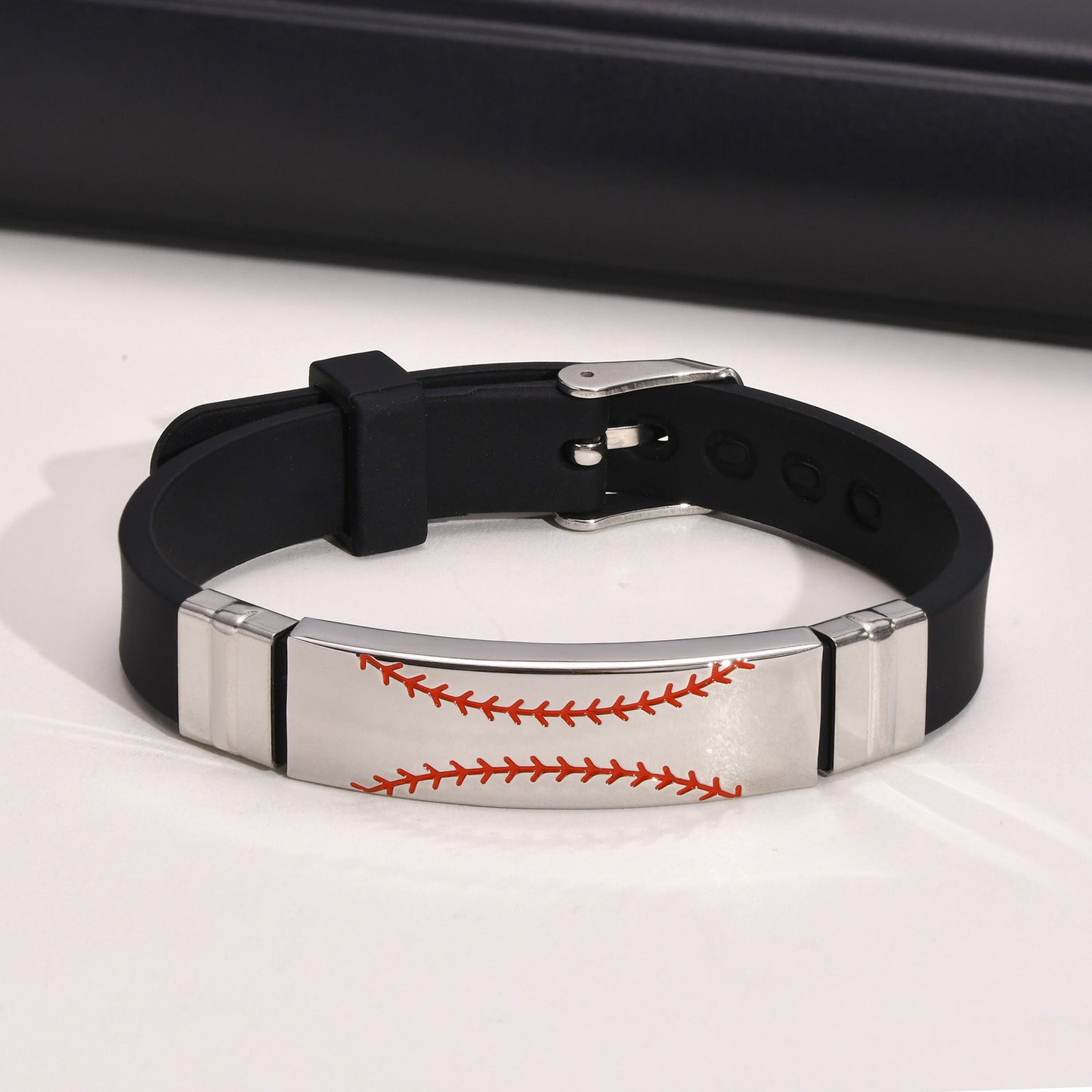Kemstone Men’s Baseball Bracelet – Adjustable Silicone & Steel BS-105