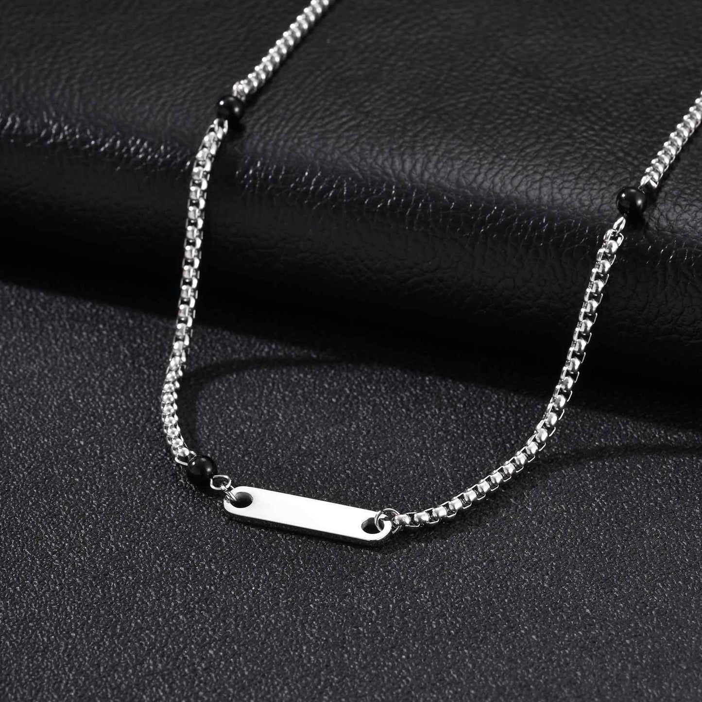 Kemston Stainless Steel Bar Pendant Necklace for Men Black Onyx Bead Vintage Style NC-2894