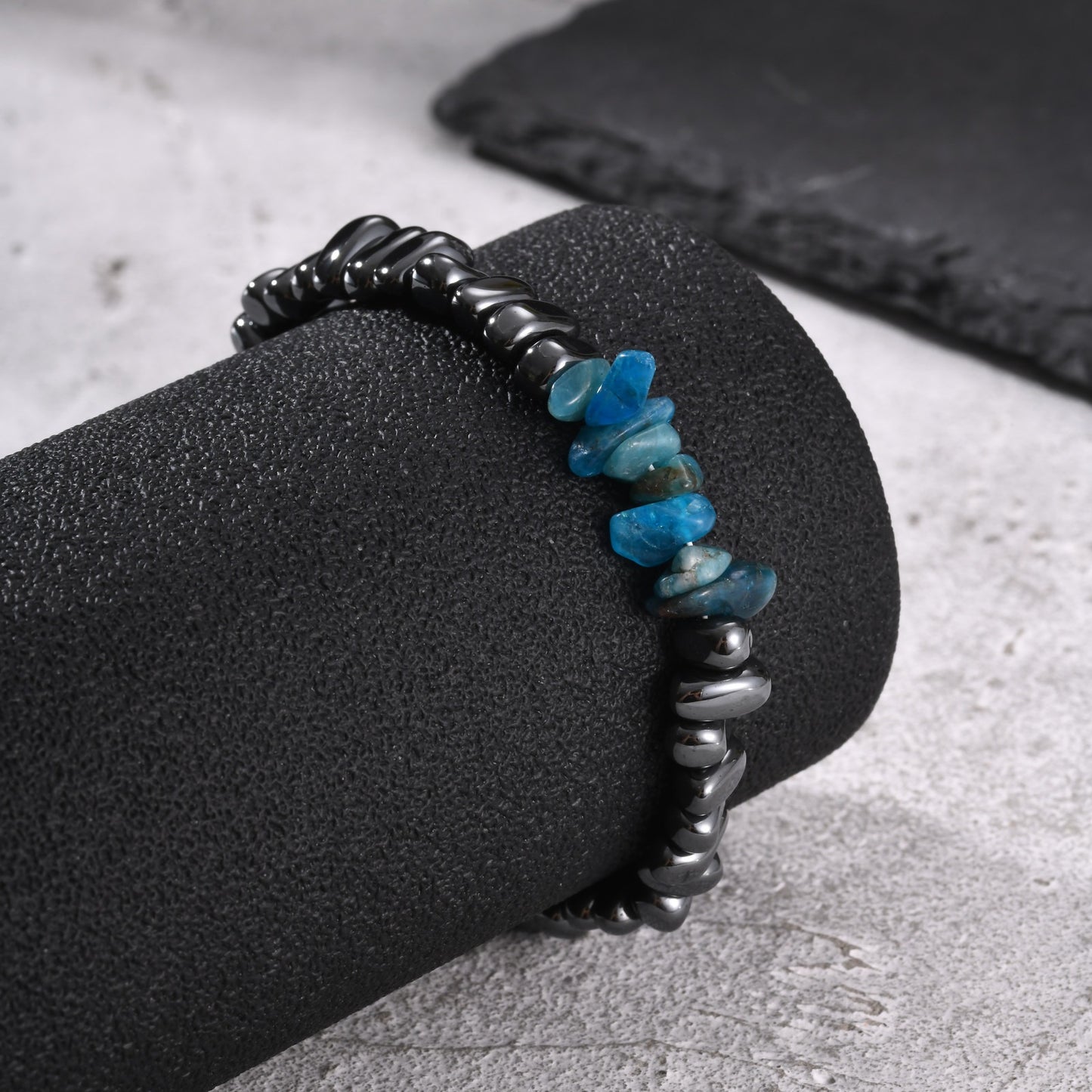 Kemston Stainless Steel Blue Apatite Stone Bead Bracelet for Men BR-3029