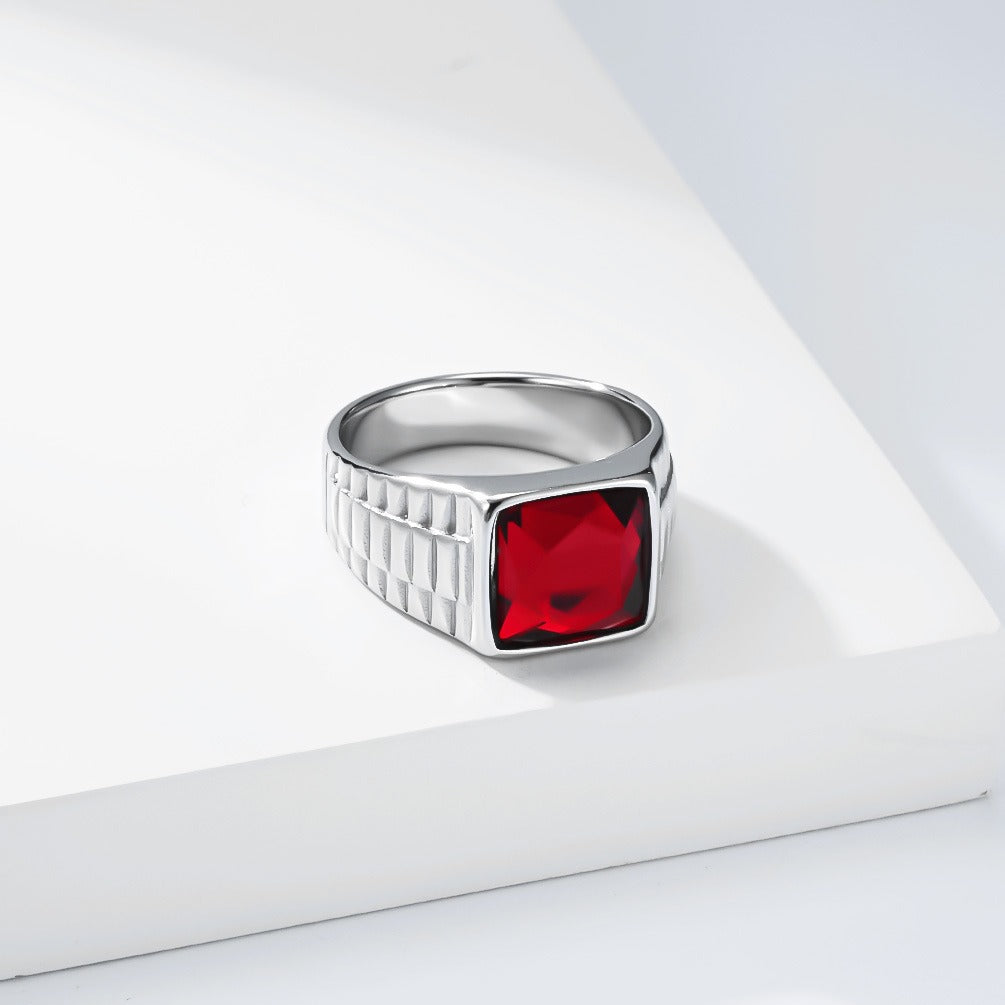 Kemstone Stainless Steel Black Square Stone Signet Ring for Men K-R1176