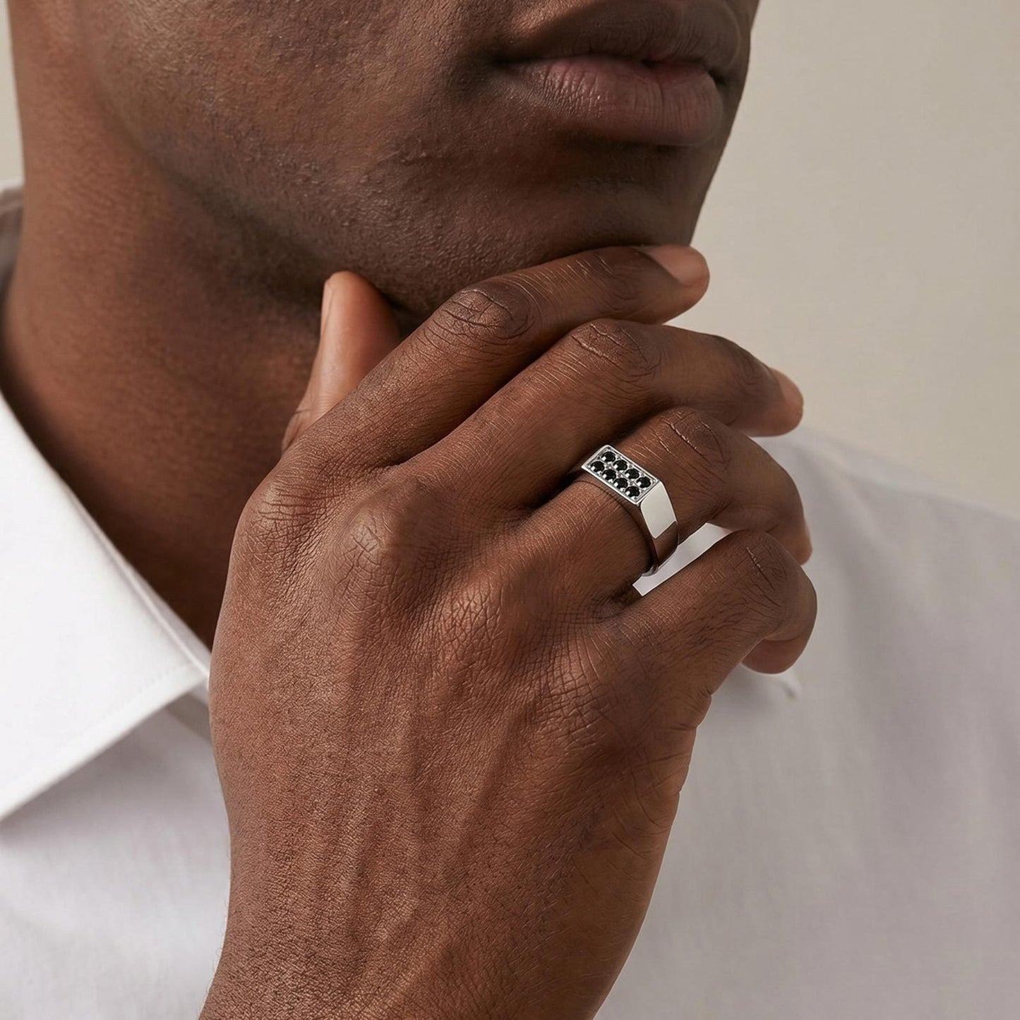 Kemston Stainless Steel Black Zirconia Ring for Men Geometric Square Design Minimal Style R-728S
