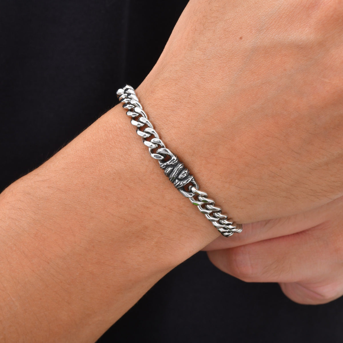 Kemstone Curb Chain Bracelet for Men Stainless Steel Textured Links BR-3280
