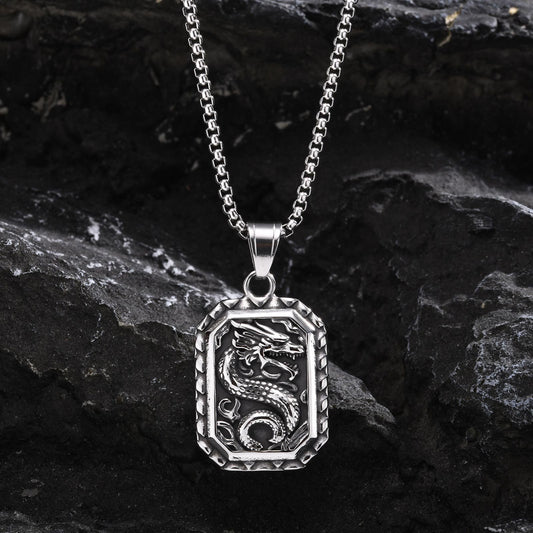 Kemstone Stainless Steel Dragon Octagon Pendant Necklace for Men PN-2050