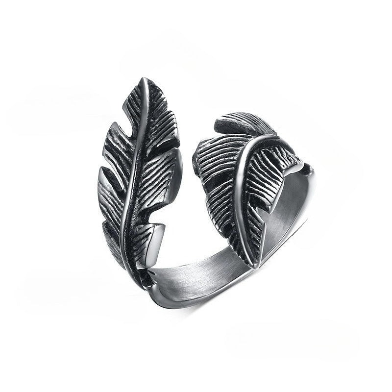 Kemstone Men’s Stainless Steel Feather Ring Adjustable Punk Style RC-293