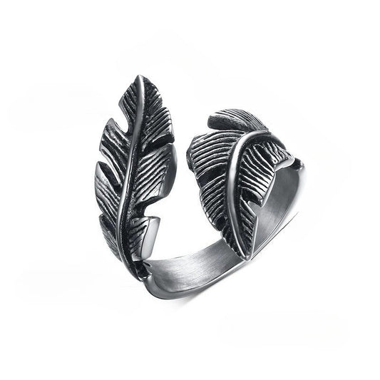 Kemstone Men’s Stainless Steel Feather Ring Adjustable Punk Style RC-293