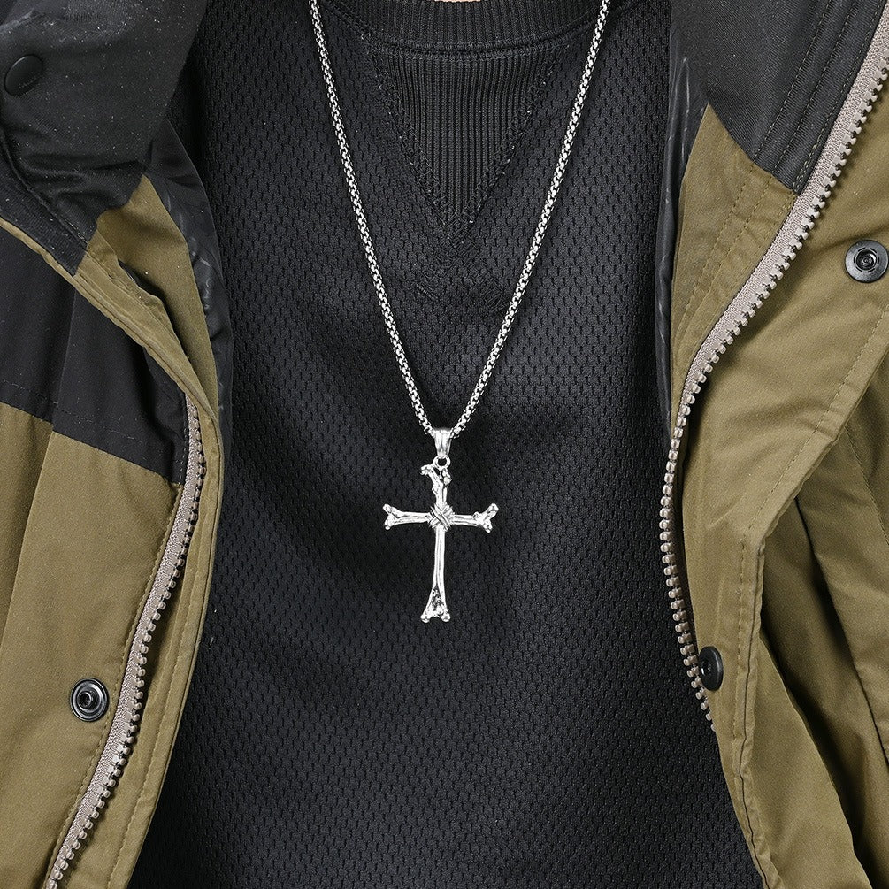 Kemston Stainless Steel Bone Cross Pendant Necklace for Men Gothic K-PT463