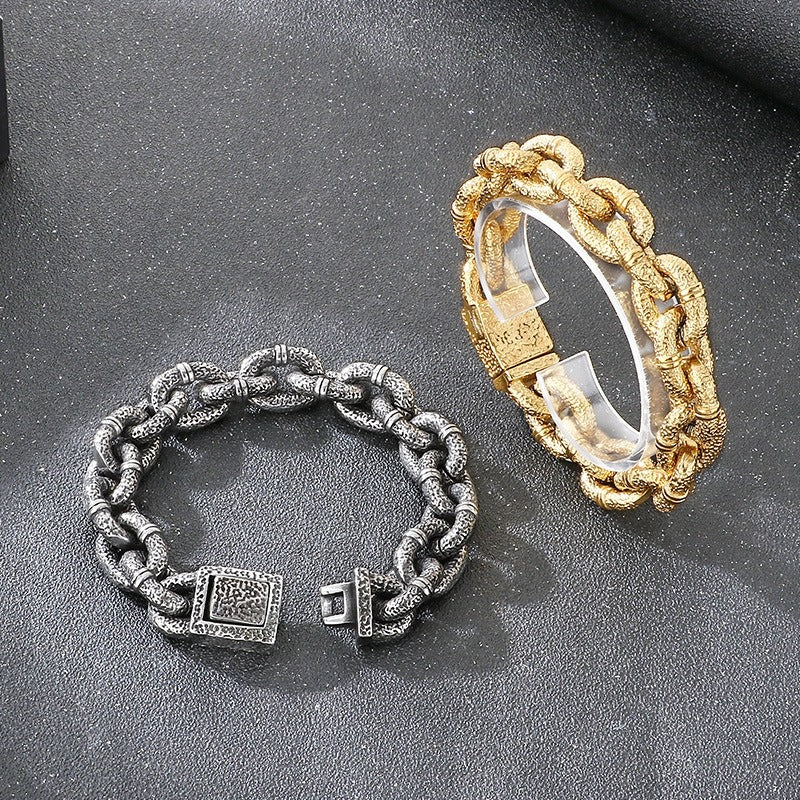 Kemstone Men’s Titanium Steel Chunky Hammered Chain Bracelet KB184821-KJX