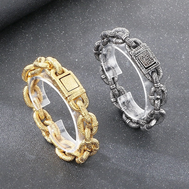 Kemstone Men’s Titanium Steel Chunky Hammered Chain Bracelet KB184821-KJX