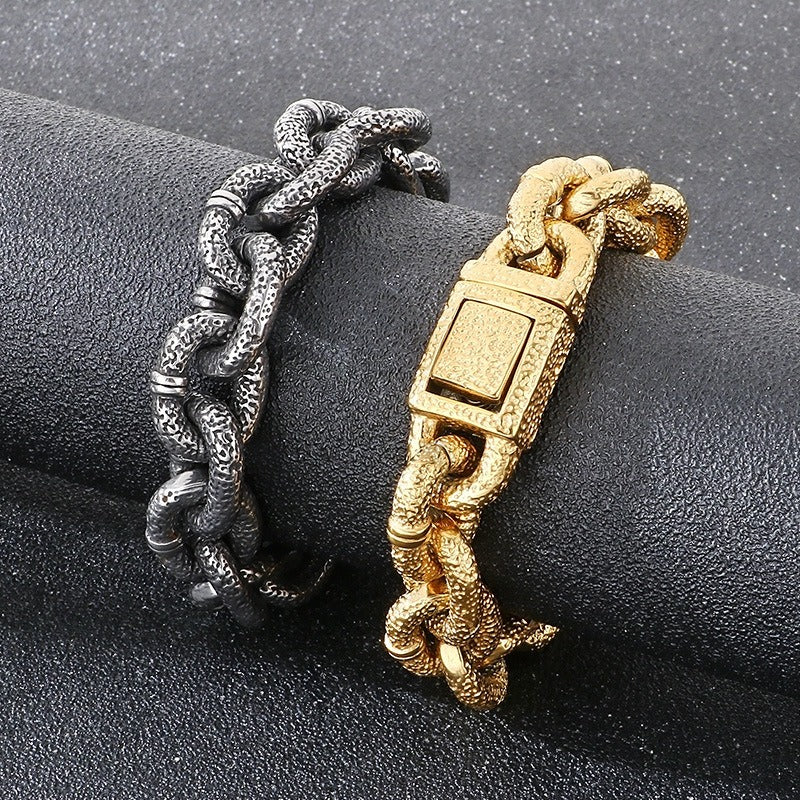 Kemstone Men’s Titanium Steel Chunky Hammered Chain Bracelet KB184821-KJX