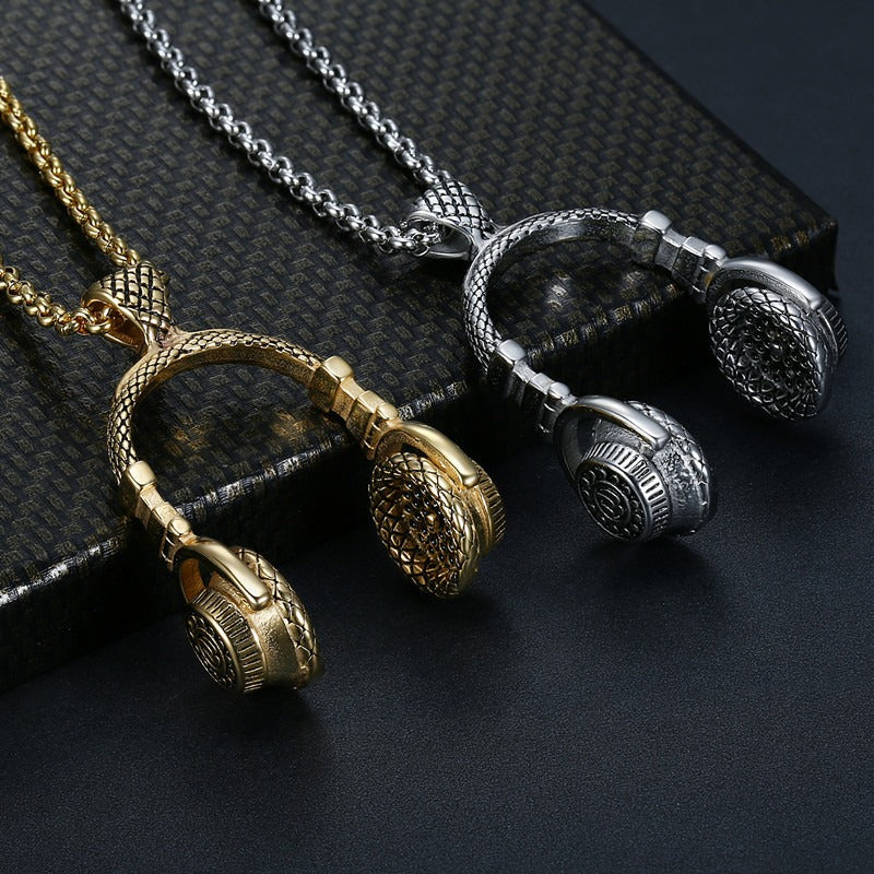 Kemston Titanium Steel Headphone Pendant Necklace for Men Hip Hop Music TN0195