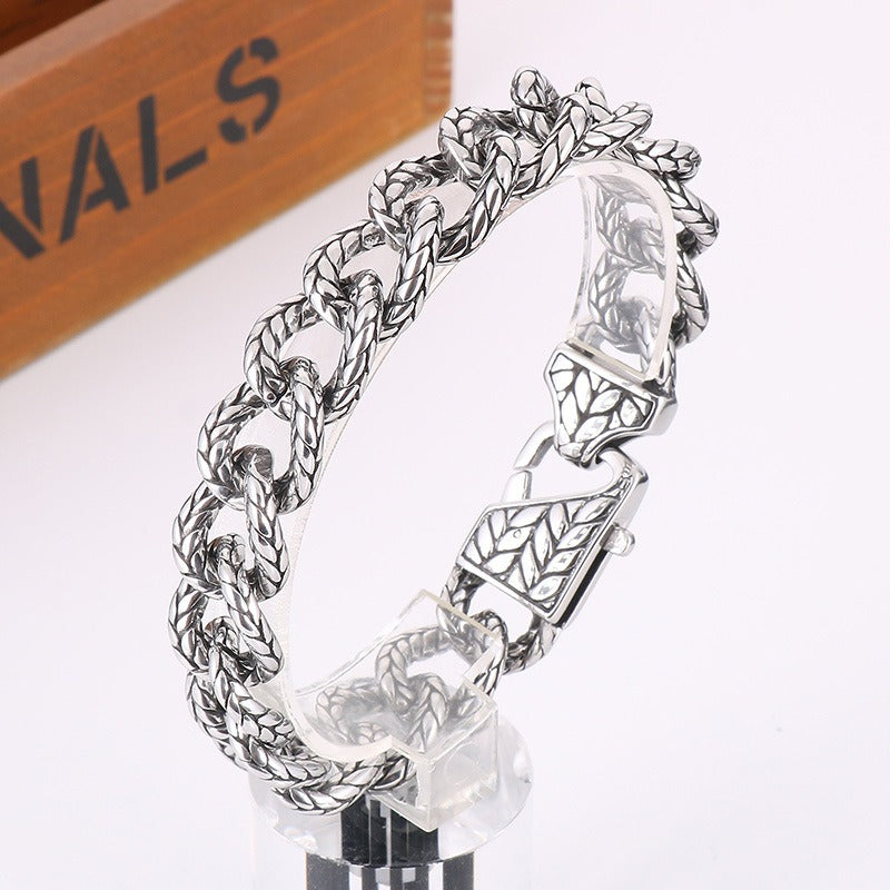 Kemstone Vintage Byzantine Chain Bracelet – Textured Titanium Steel for Men KB165136-KJX