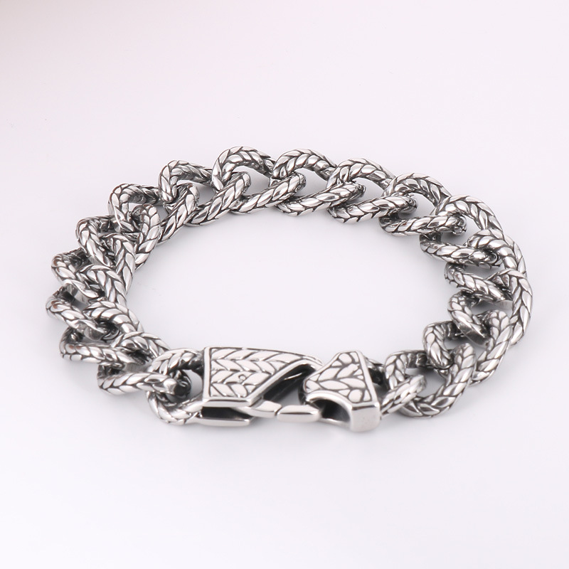Kemstone Vintage Byzantine Chain Bracelet – Textured Titanium Steel for Men KB165136-KJX