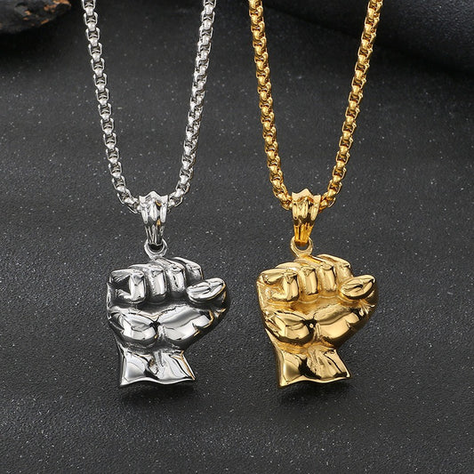 Kemstone Men’s Titanium Steel Fist Pendant Necklace – Hip Hop Power Symbol Jewelry KP116521-KJX