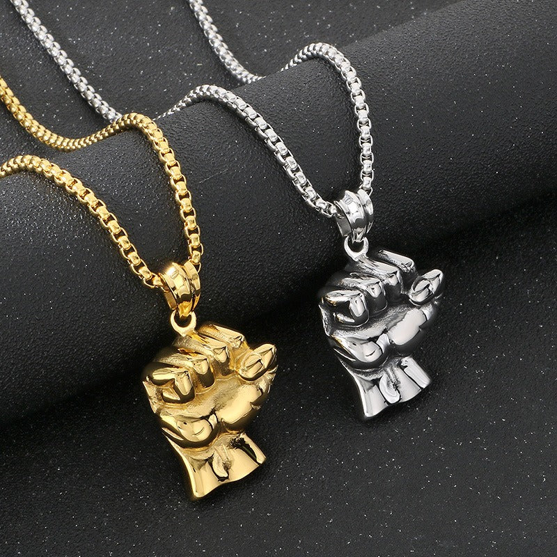 Kemstone Men’s Titanium Steel Fist Pendant Necklace – Hip Hop Power Symbol Jewelry KP116521-KJX