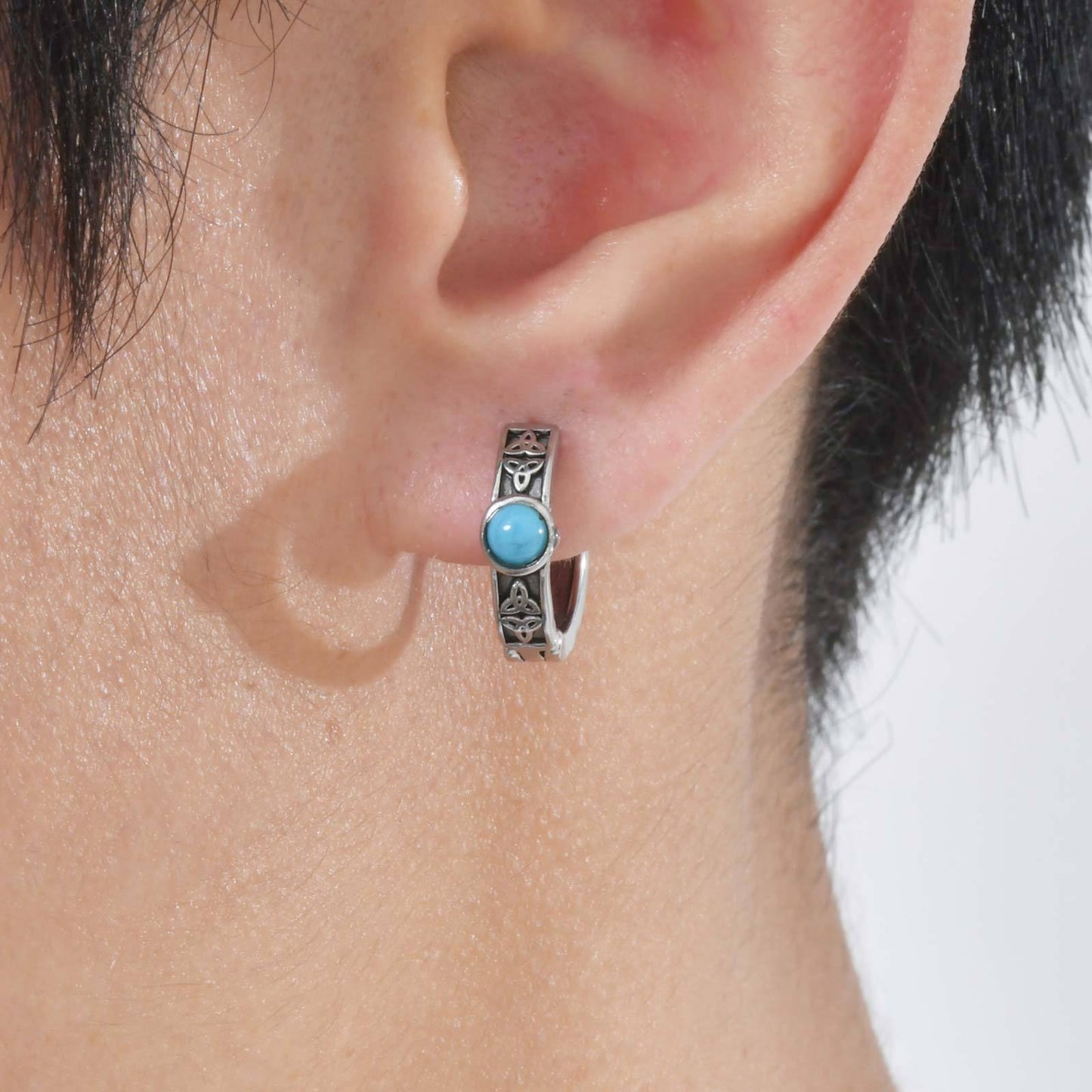 Kemstone Men’s Stainless Steel Hoop Earrings – Celtic Knot Turquoise EH-748