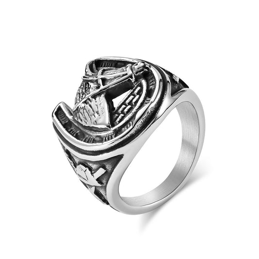 Kemstone Men’s Stainless Steel Horse Head Horseshoe Ring – Vintage K-R752