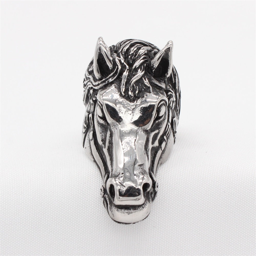 Kemston Sculpted Horse Head Ring for Men Titanium Steel Western R1755