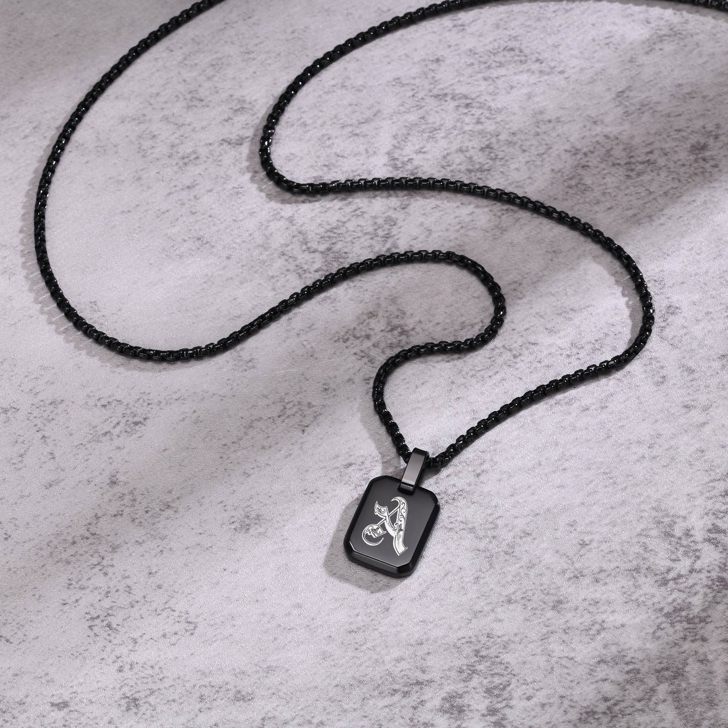 Kemston Initial Letter Pendant Necklace for Men Stainless Steel Tag Design PN-1925