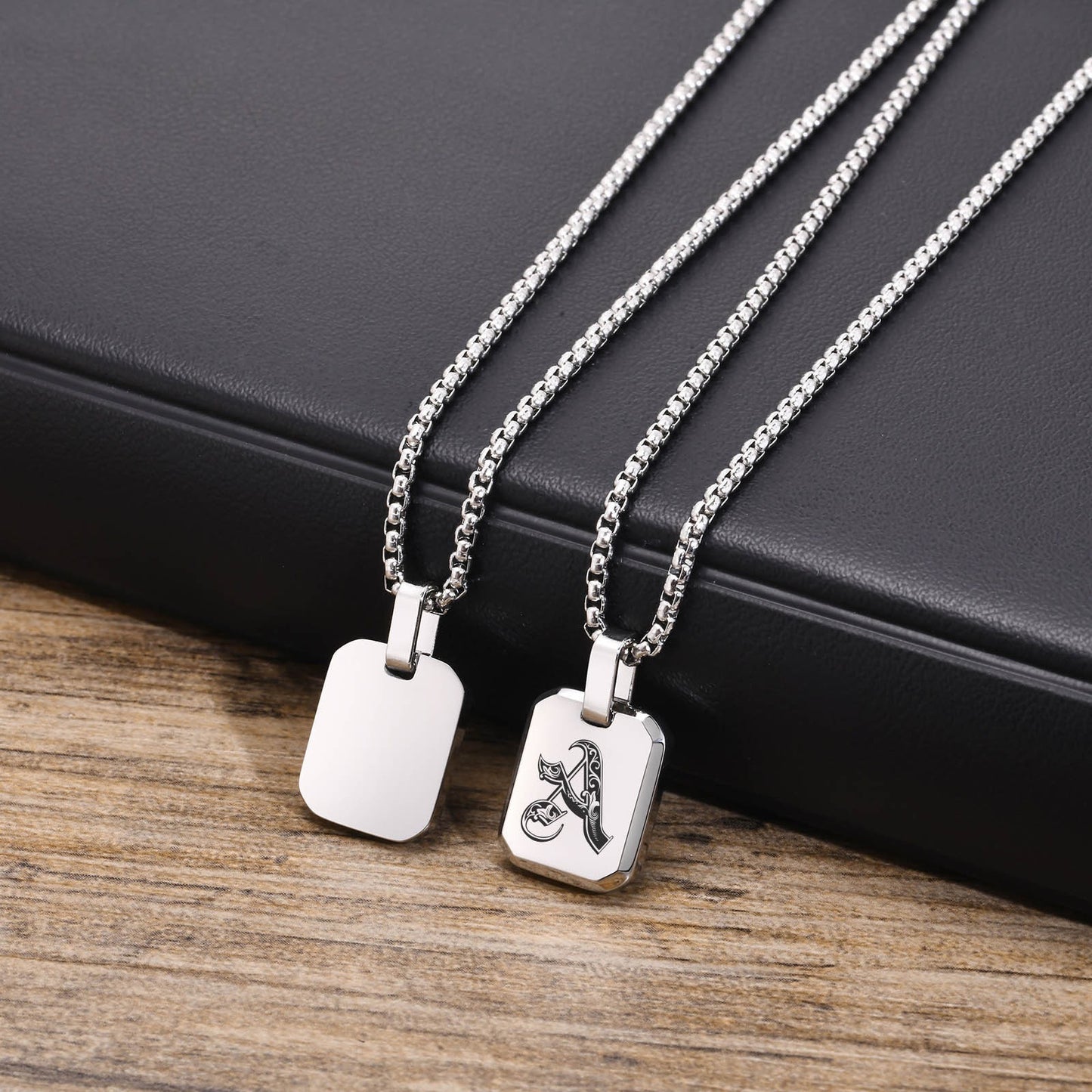 Kemston Initial Letter Pendant Necklace for Men Stainless Steel Tag Design PN-1925