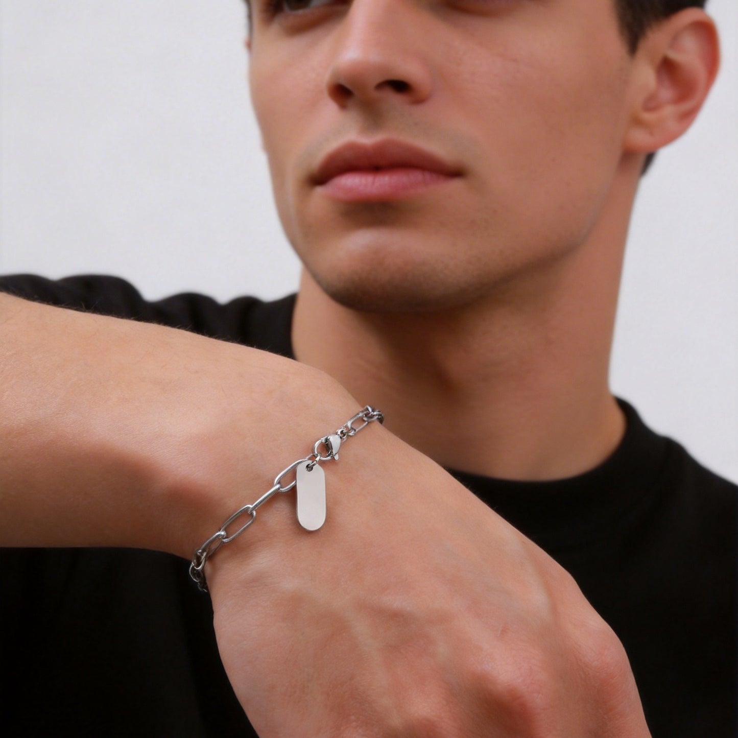 Kemston Stainless Steel Paperclip Chain Bracelet for Men Minimal Link Design BR-3098
