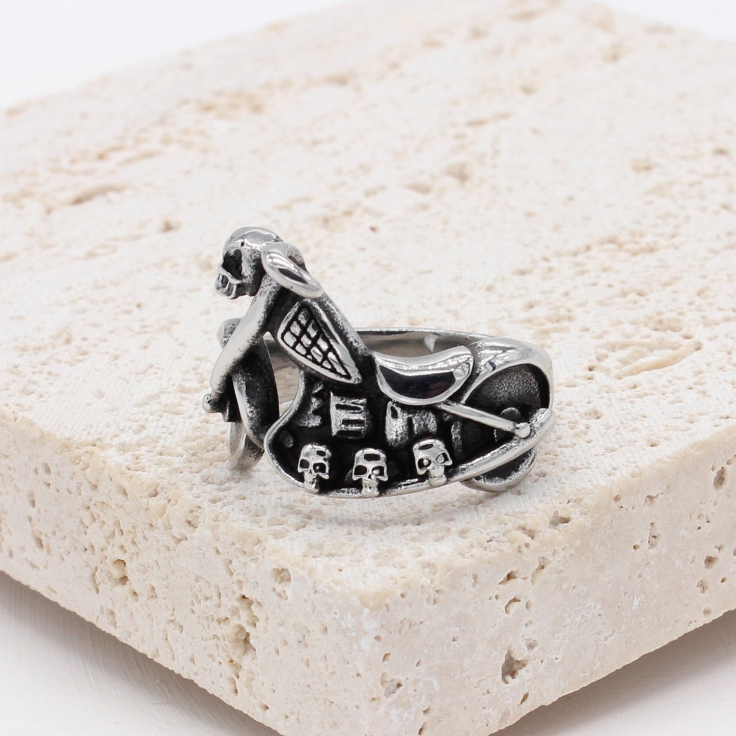 Kemston Motorcycle Skull Ring for Men Titanium Steel Vintage Biker R1089