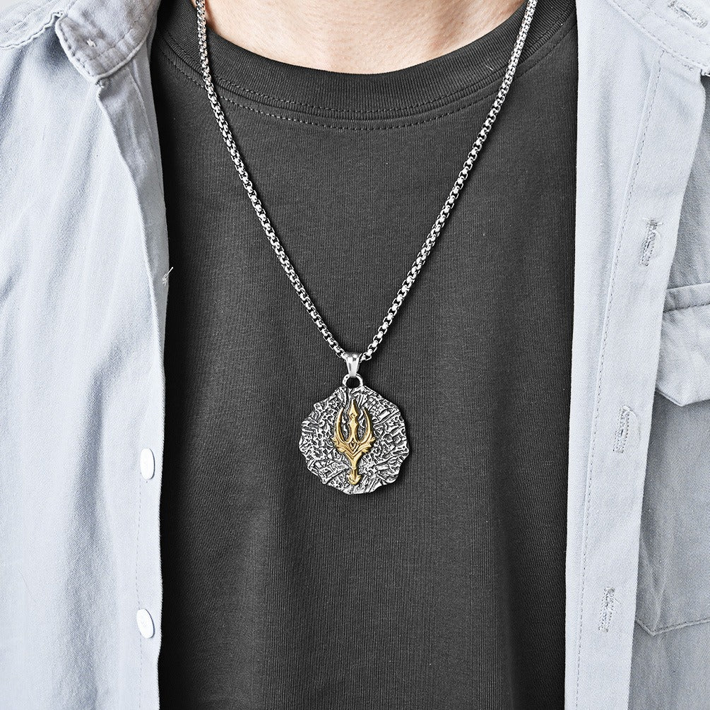 Kemstone Stainless Steel Trident Pendant Necklace for Men Vintage Two Tone K-PT526