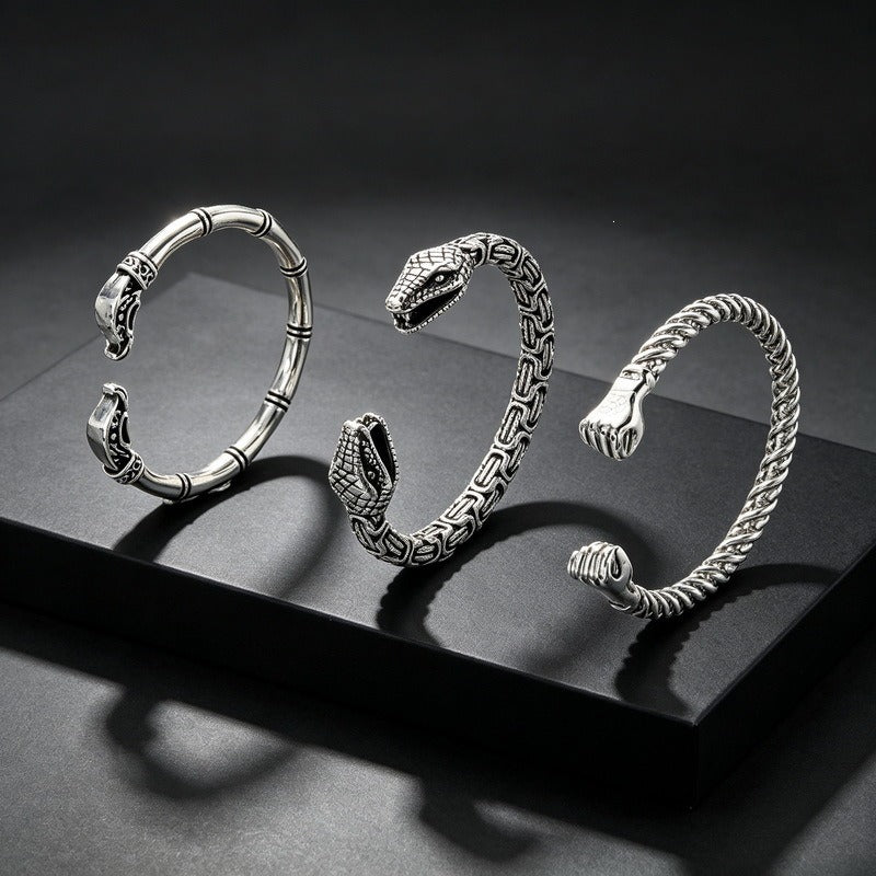 Kemston Snake Head Cuff Bracelet for Men Titanium Steel Bamboo Link Gothic KB214278-LU
