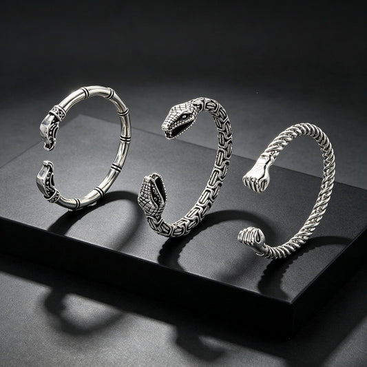 Kemston Snake Head Cuff Bracelet for Men Titanium Steel Bamboo Link Gothic KB214278-LU