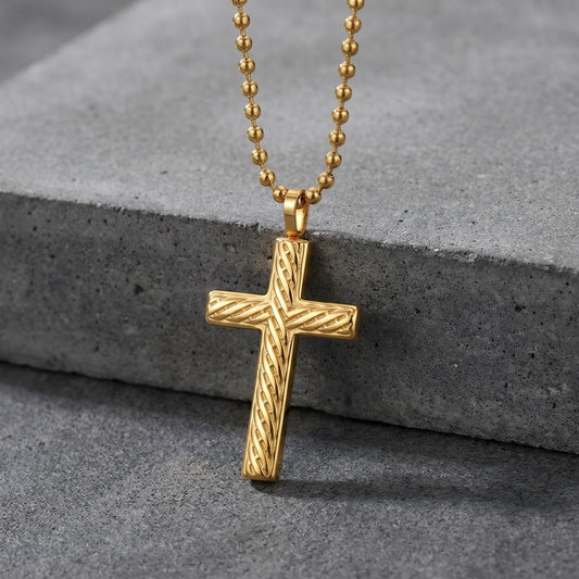 Kemstone Titanium Steel Twisted Cross Pendant Necklace for Men Vintage Rope Texture Chain KN302498-GC